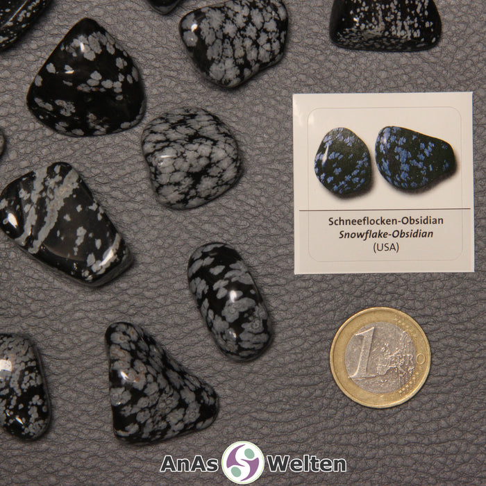 Schneeflocken-Obsidian Trommelstein mit Sticker