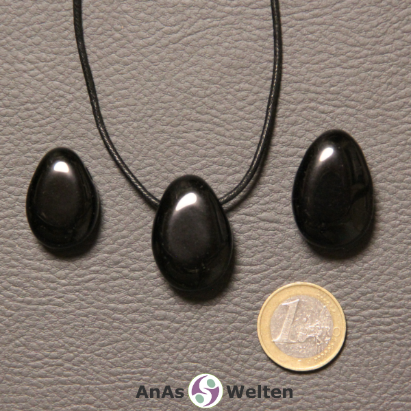 Obsidian gebohrter Trommelstein (ohne Band)